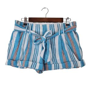 Free People Front Tie Blue Striped Shorts